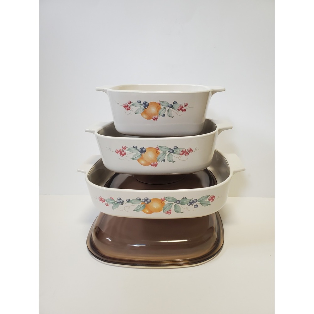 Vintage Corning Ware Abundance 6Pc Casserole Set Pyrex Lids USA Made Cottagecore